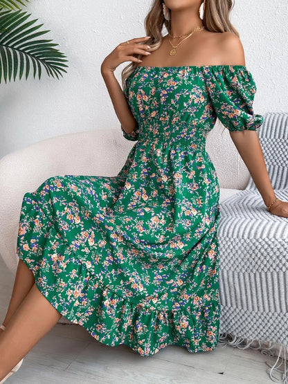 Hazel Blues® |  Ruffled Hem Floral Puff Sleeve Dress