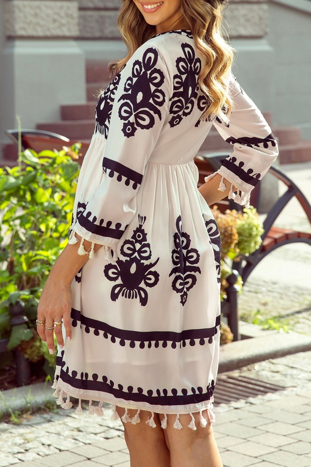 Hazel Blues® |  Tassel Hem 3/4 Sleeve Mini Dress