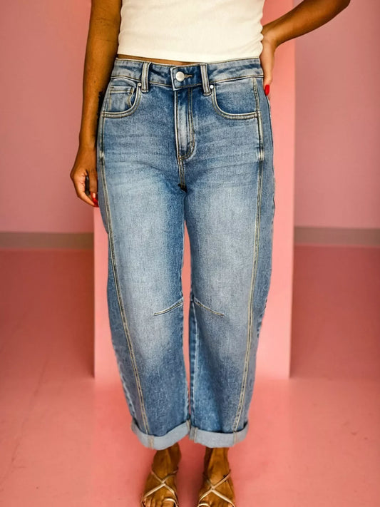Hazel Blues® |  Vintage Washed Seam Detail Shift Jeans