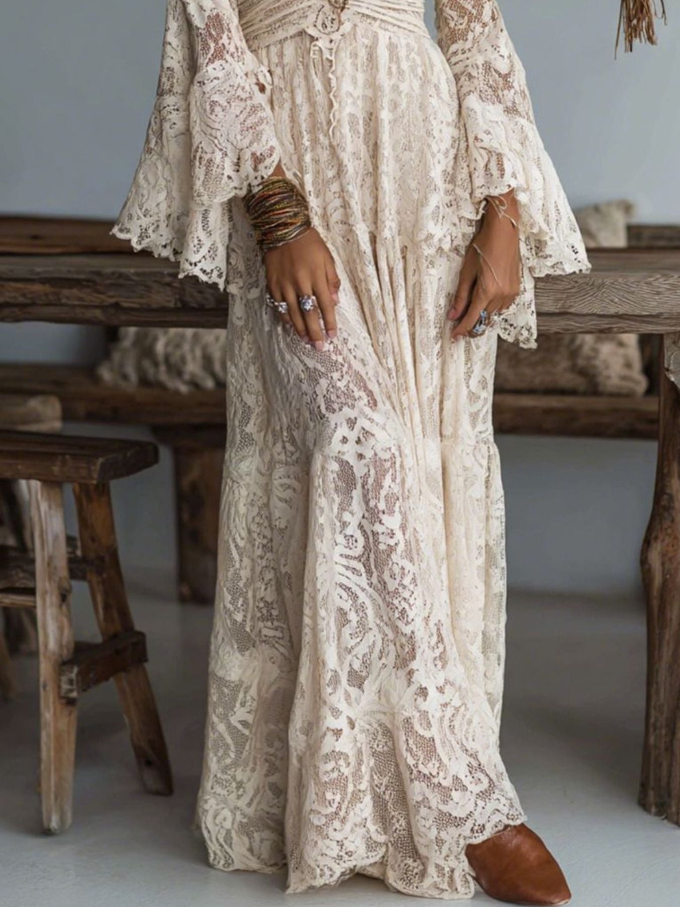 Hazel Blues® |  Lace Deep V-Neck Maxi Dress
