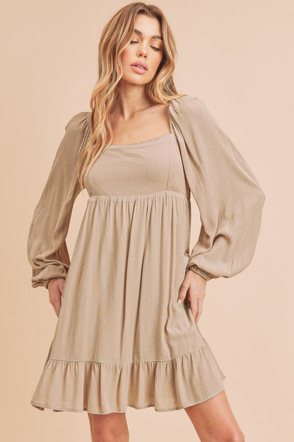 Hazel Blues® |  Aemi + Co Ruffled Hem Square Neck Balloon Sleeve Mini Dress