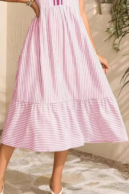Hazel Blues® |  Striped Ruffle Sleeve Midi Dress