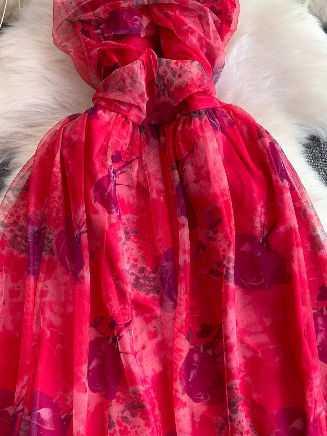 Hazel Blues® |  Floral Print Ruffled Layered Mesh Dress