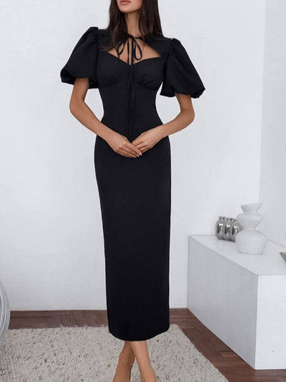 Hazel Blues® |  Cutout Front Puff Sleeve Dress