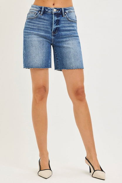 Hazel Blues® |  RISEN Tummy Control High Rise Raw Cut Hem Jhorts