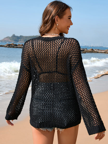 Hazel Blues® | Heart Openwork Long Sleeve Cover-Up