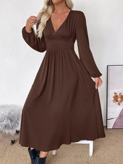 Hazel Blues® |  V-Neck Balloon Sleeve Midi Dress