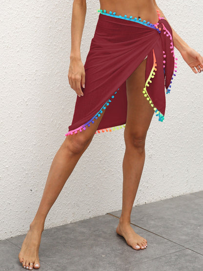 Hazel Blues® | Rainbow Pompom Trim Swim Skirt
