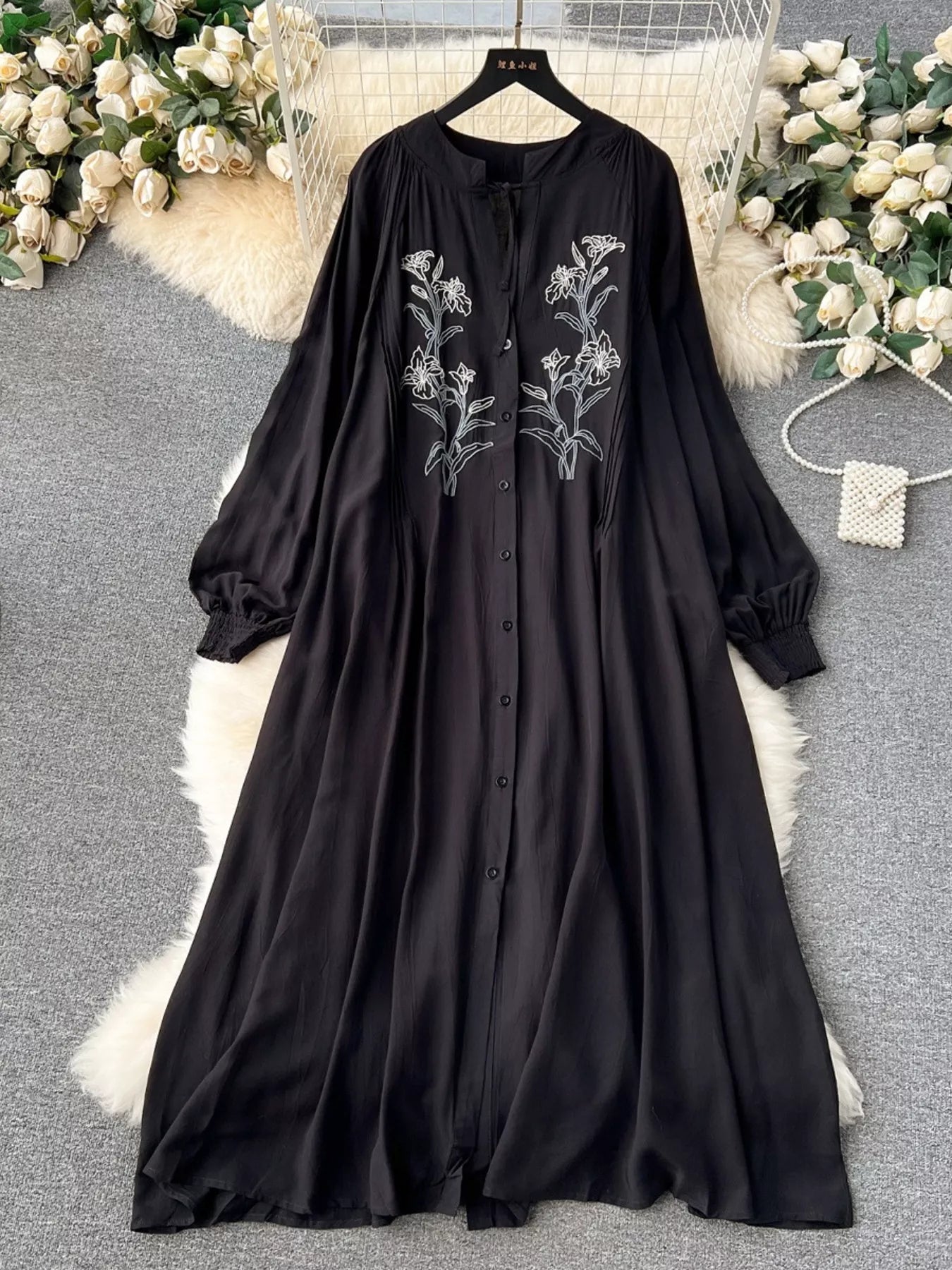 Hazel Blues® |  Floral Button Front Long Sleeve Dress