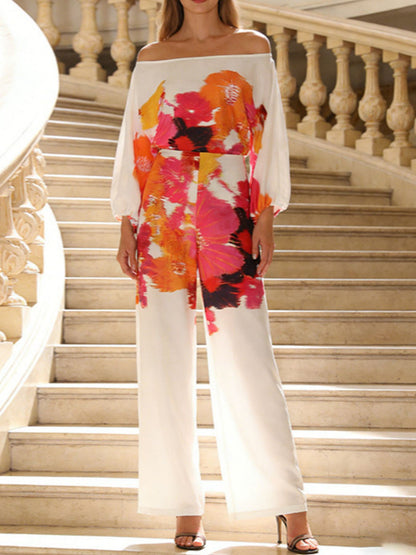 Hazel Blues® |  Floral Print Off-Shoulder Top and Pants Set