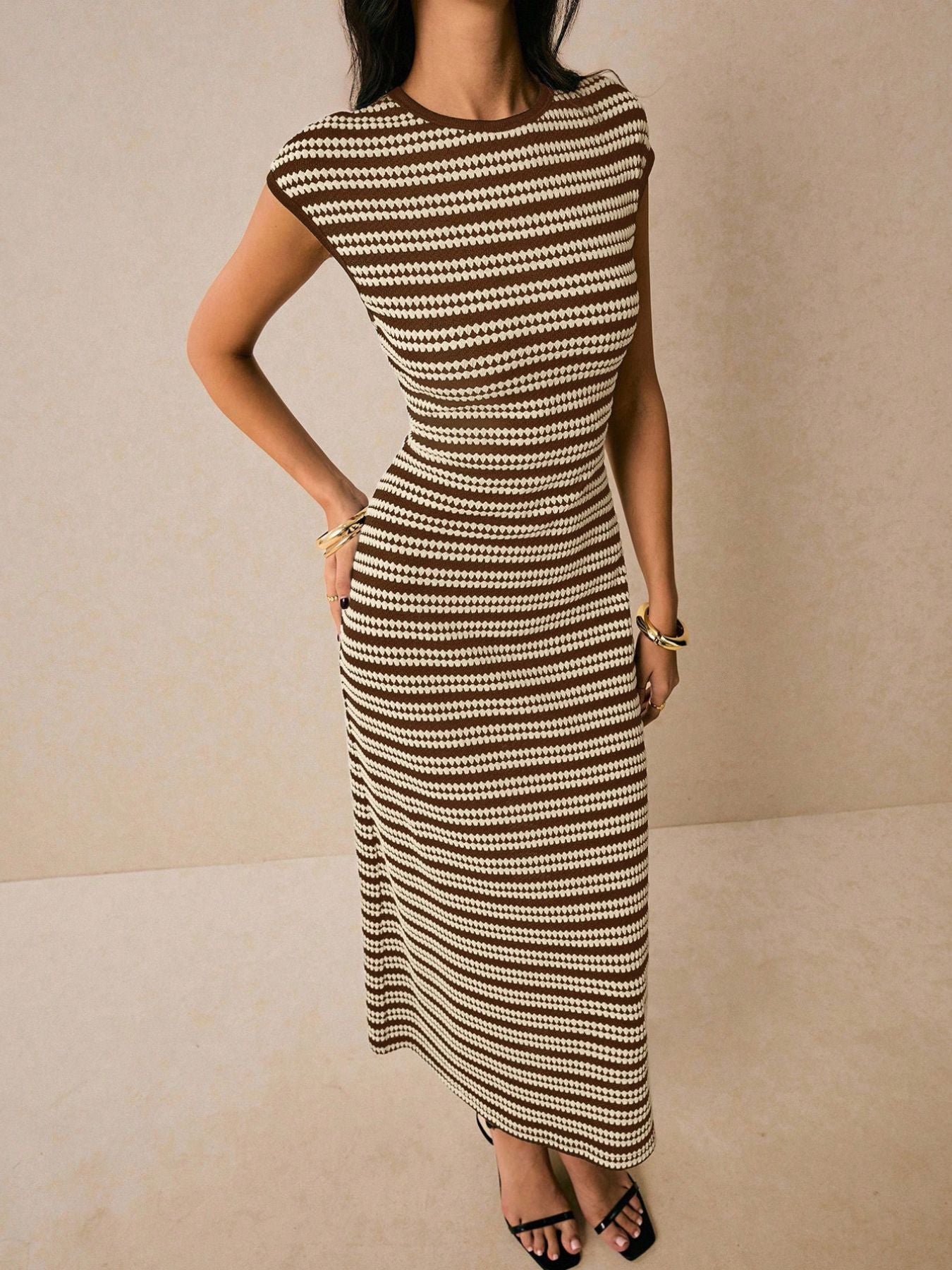 Hazel Blues® |  Striped Cap Sleeve Bodycon Midi Dress