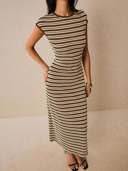 Hazel Blues® |  Striped Cap Sleeve Bodycon Midi Dress