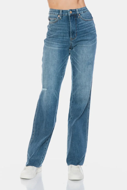 Hazel Blues® |  Judy Blue Tummy Control Cut Raw Hem Straight Jeans