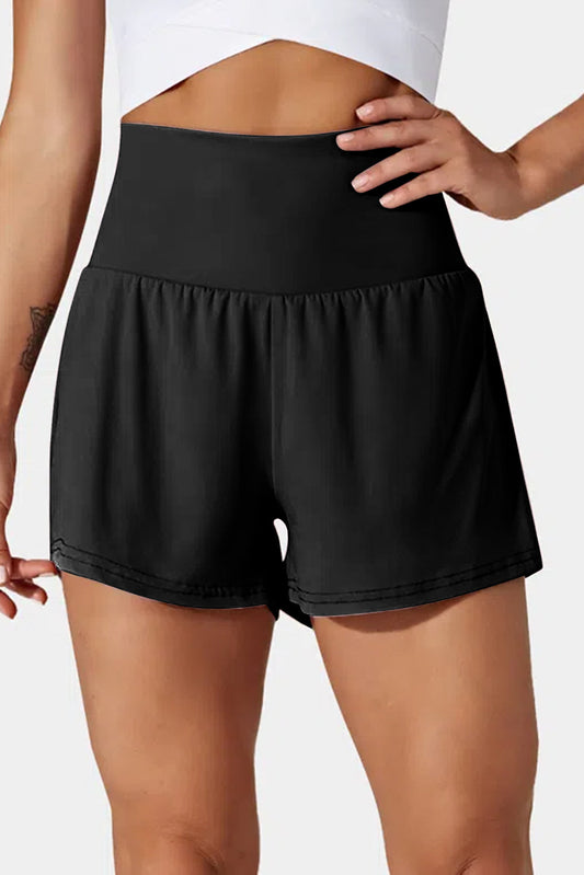 Hazel Blues® | Black Pocketed Wide Waistband Swim Shorts
