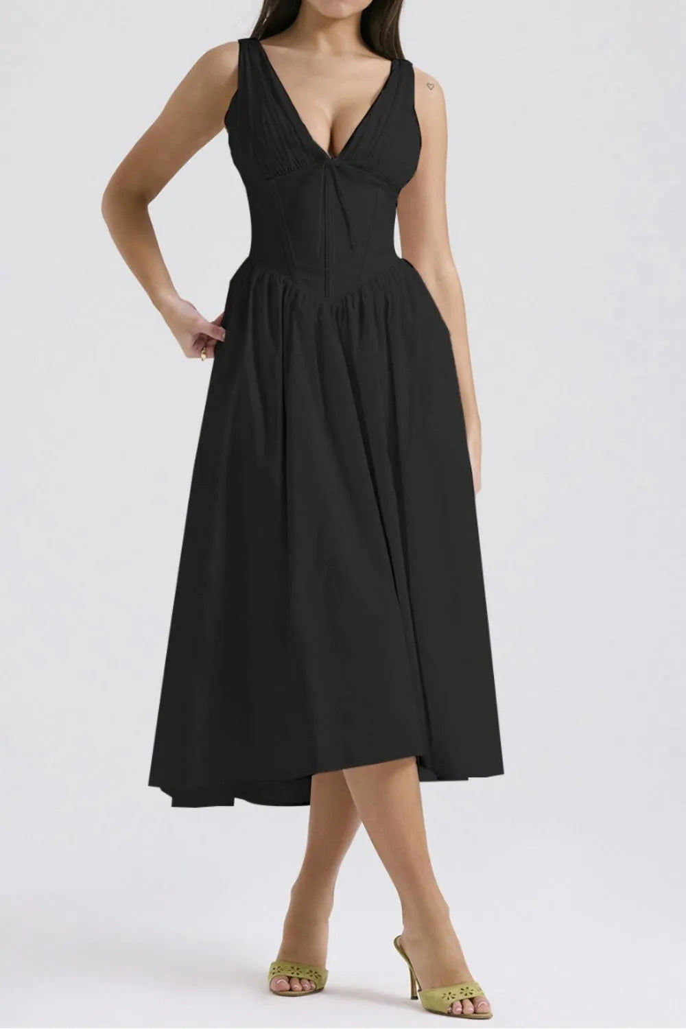 Hazel Blues® |  Ruched V-Neck Sleeveless Dress with Pockets