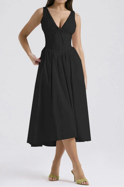 Hazel Blues® |  Ruched V-Neck Sleeveless Dress with Pockets