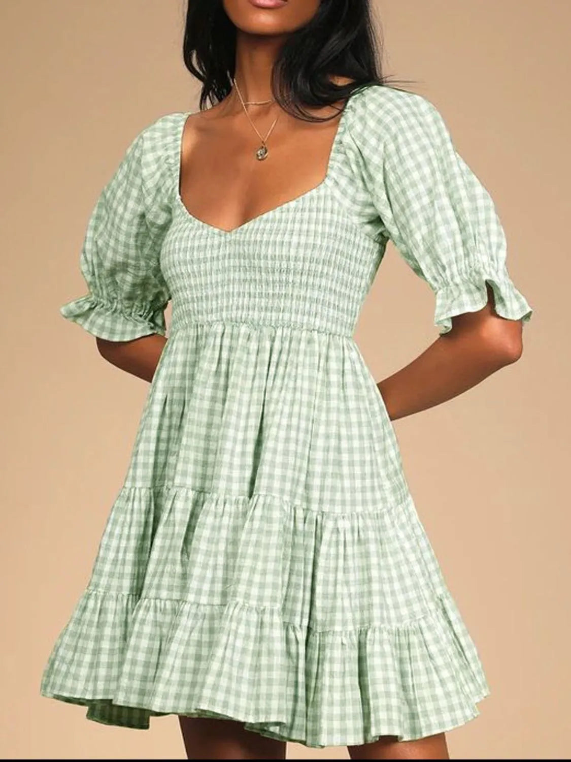 Hazel Blues® |  Ruffled Hem Plaid Half Sleeve Mini Dress