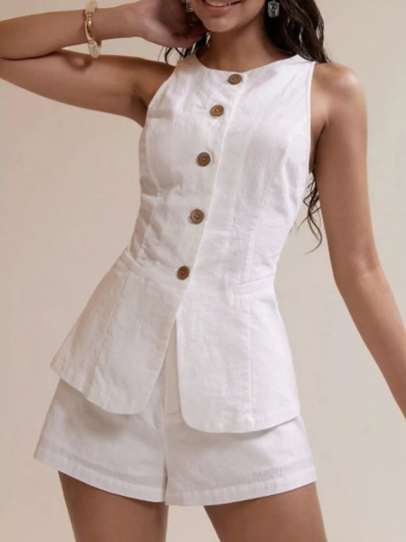 Hazel Blues® |  Button-Down Sleeveless Top and Shorts Set