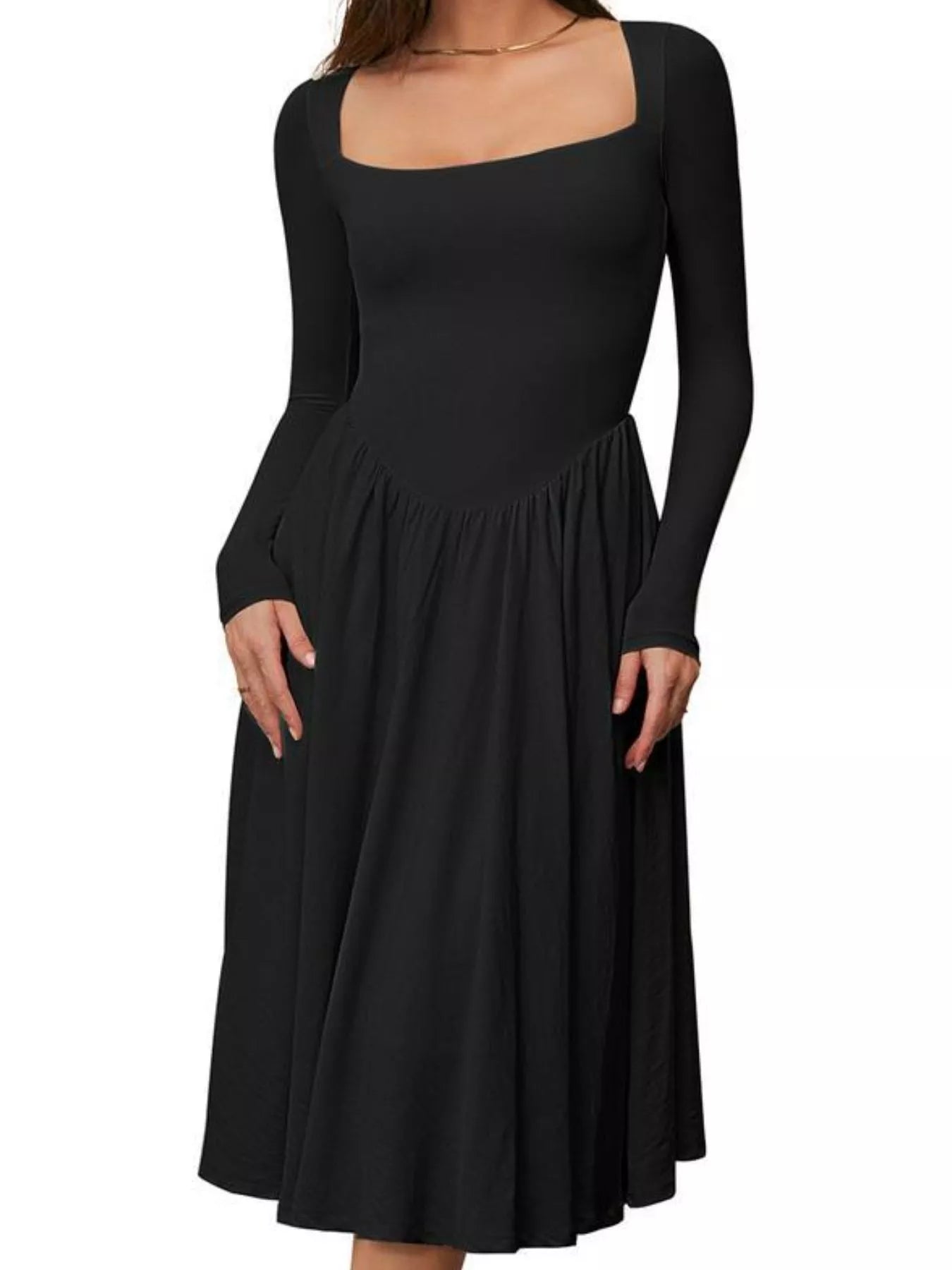Hazel Blues® |  Square Neck Long Sleeve Midi Dress