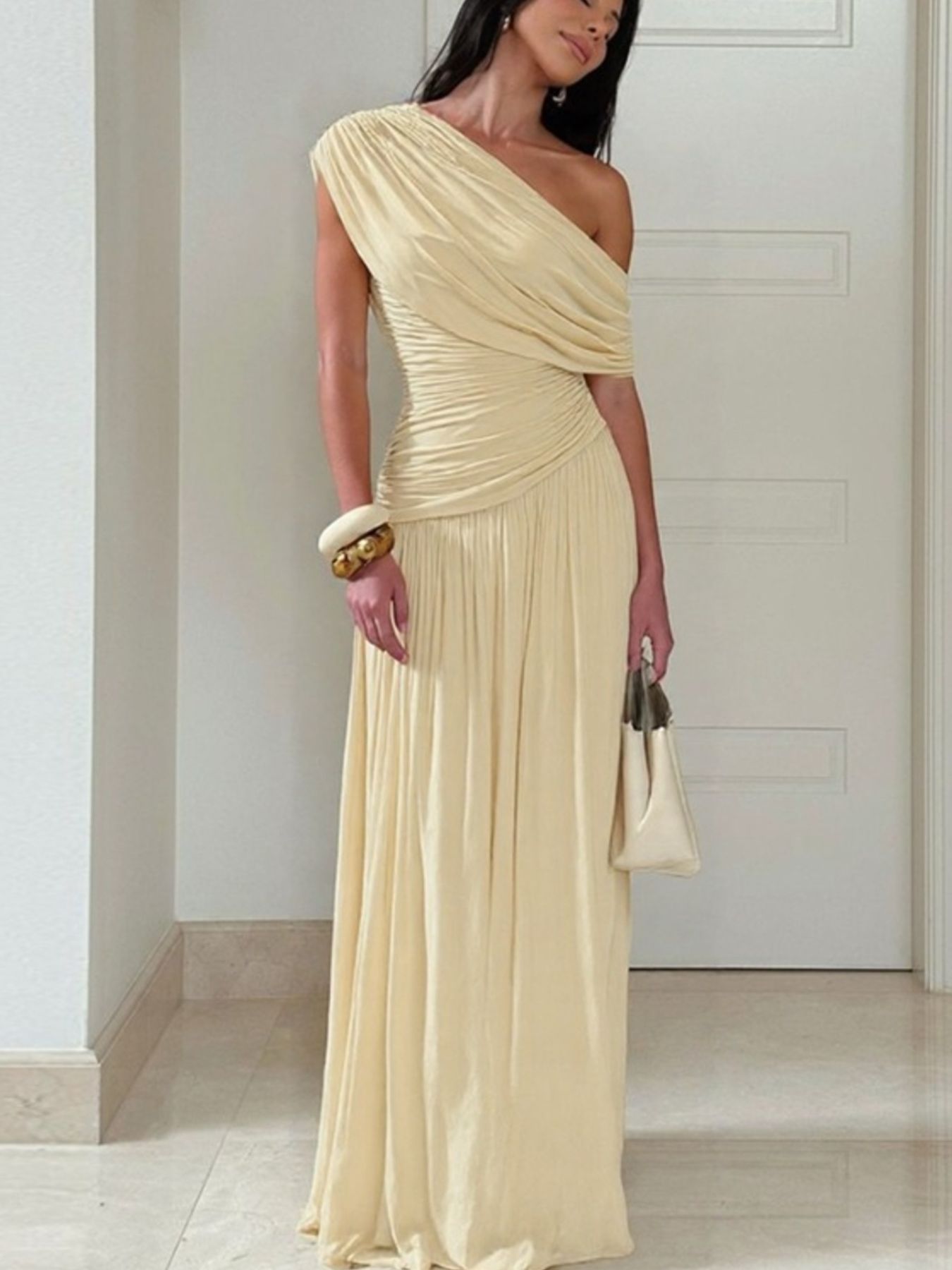 Hazel Blues® |  One-Shoulder Ruched Maxi Dress