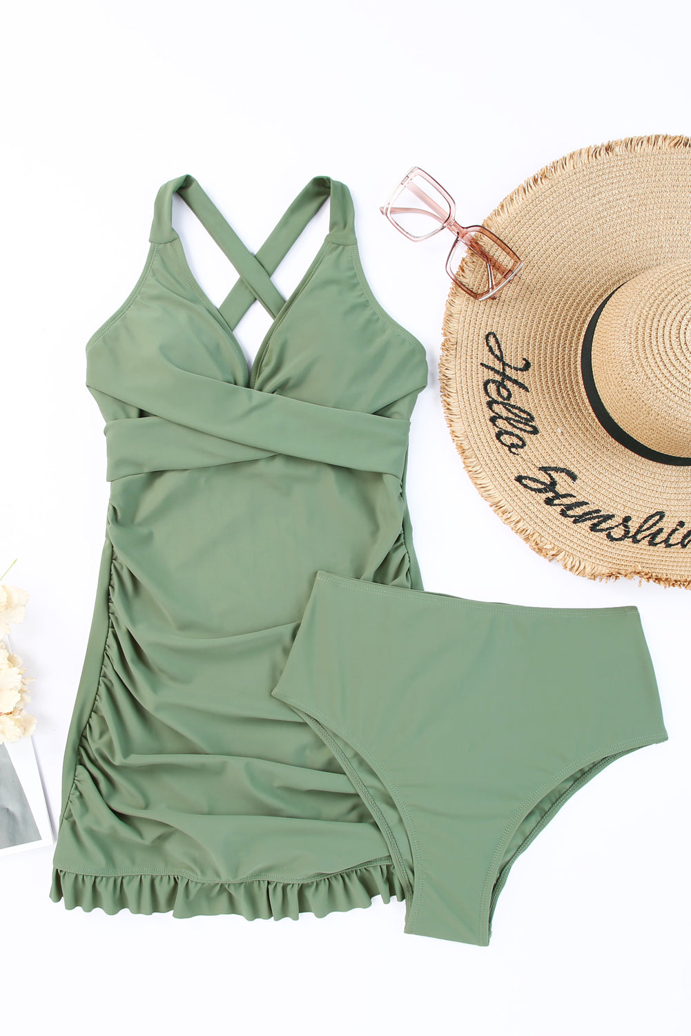 Hazel Blues® | Tie Back Sleeveless Swim Dress and Bottoms Set