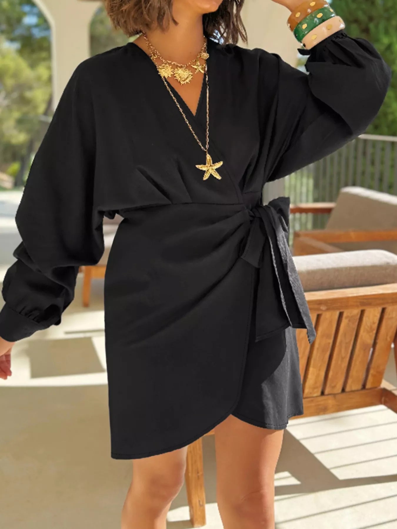Hazel Blues® | Surplice Long Sleeve Wrap Mini Dress