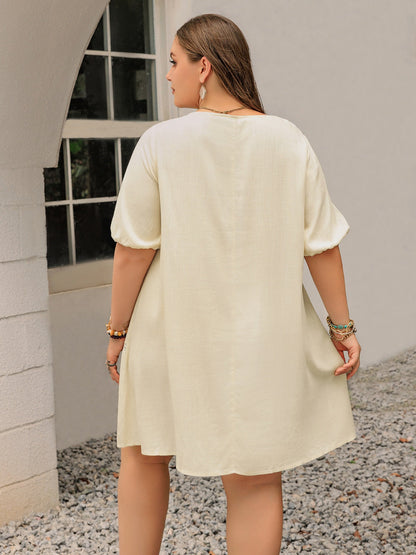 Hazel Blues® | Lace Detail Square Neck Puff Sleeve Mini Dress