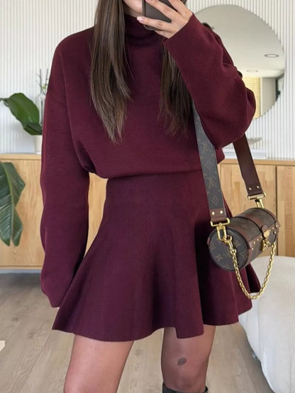 Hazel Blues® |  Turtleneck Dropped Shoulder Sweater and Skirt Set