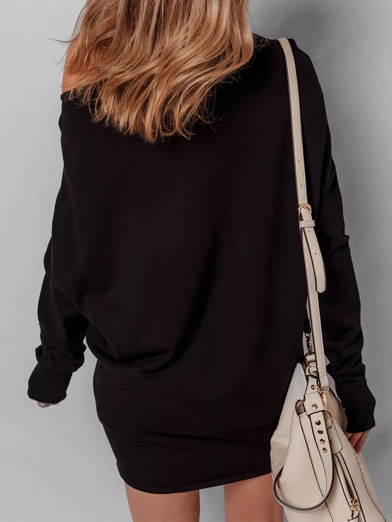 Hazel Blues® |  Asymmetric Neck Batwing Sleeve Shift Mini Sweater Dress
