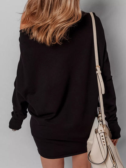 Hazel Blues® |  Asymmetric Neck Batwing Sleeve Shift Mini Sweater Dress