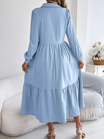 Hazel Blues® |  Long Sleeve Tiered Button Front Midi Dress