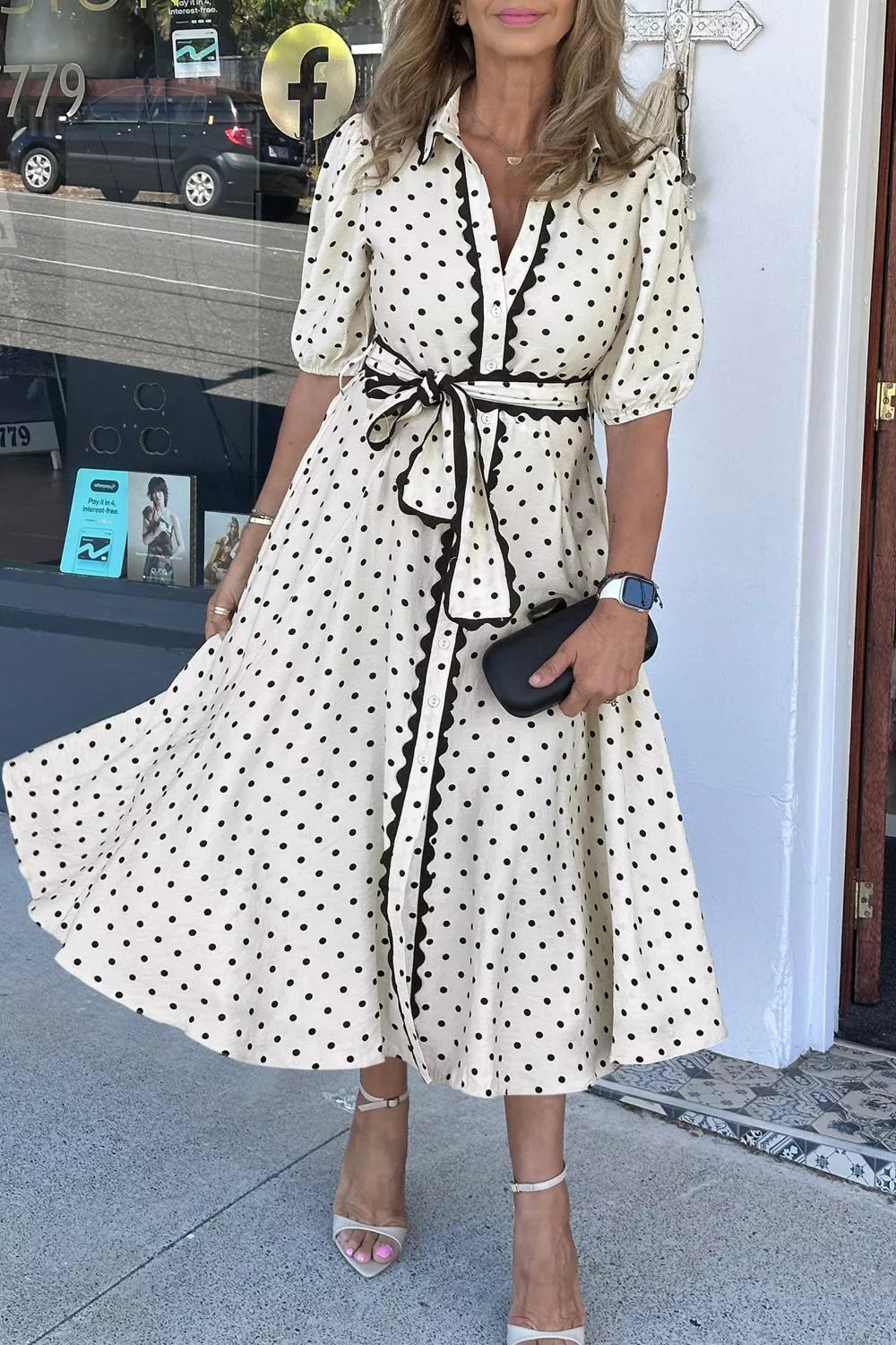 Hazel Blues® |  Polka Dot Half Sleeve Midi Dress