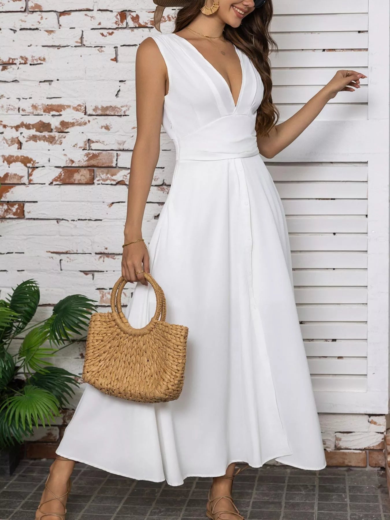 Hazel Blues® | Slit V-Neck Sleeveless Dress