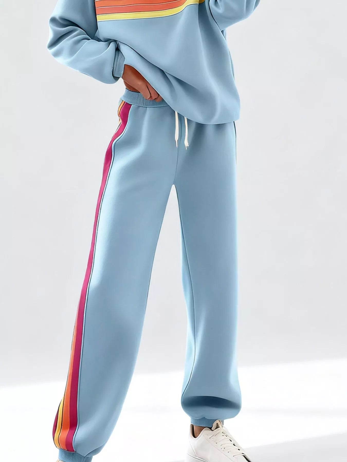 Hazel Blues® |  Striped Round Neck Sweatshirt and Pants Set