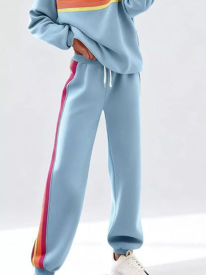Hazel Blues® |  Striped Round Neck Sweatshirt and Pants Set
