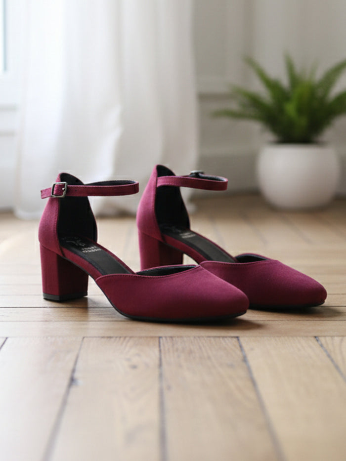 Fiora Maroon Block Heels