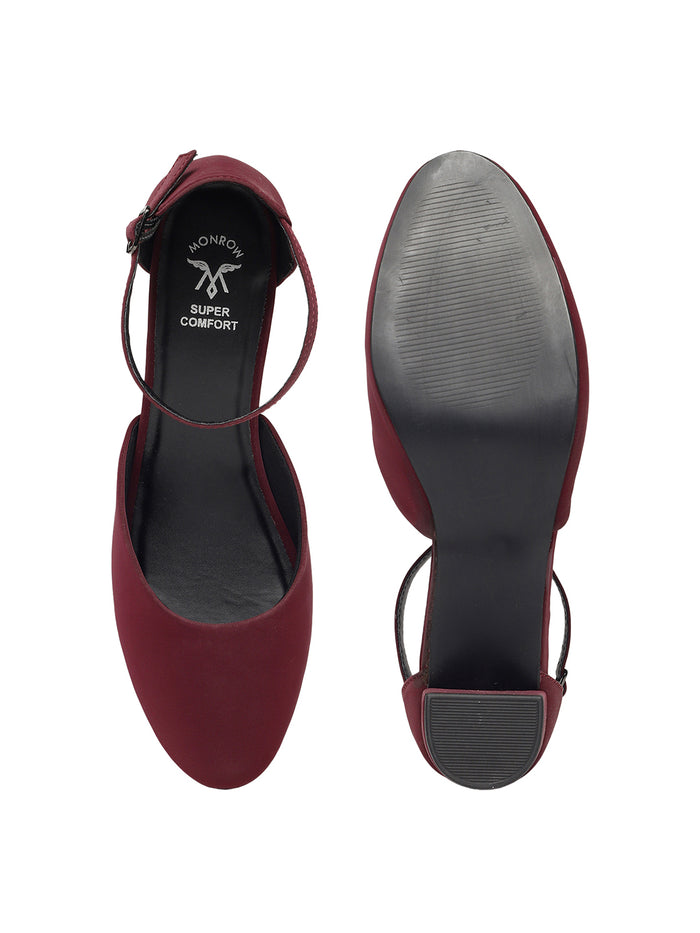 Fiora Maroon Block Heels