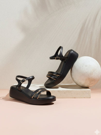 Fliora Black Wedge Heels