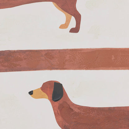 Half & Half Hound Framed Artwork wall art featuring playful brown and tan stretched sausage dogs on a neutral background
