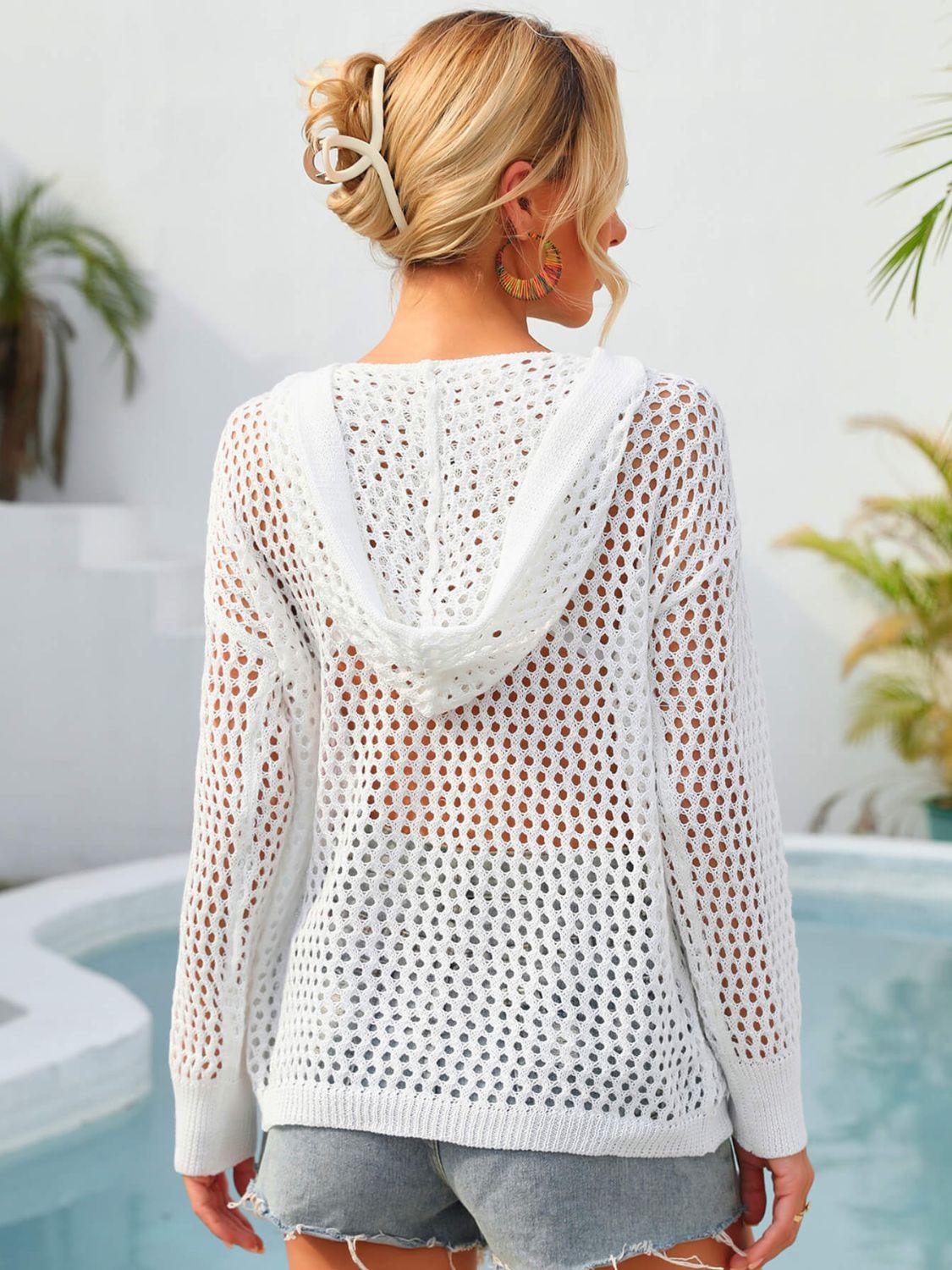 Hazel Blues® | Flower Graphic Lace-Up Openwork Hooded Cover Up