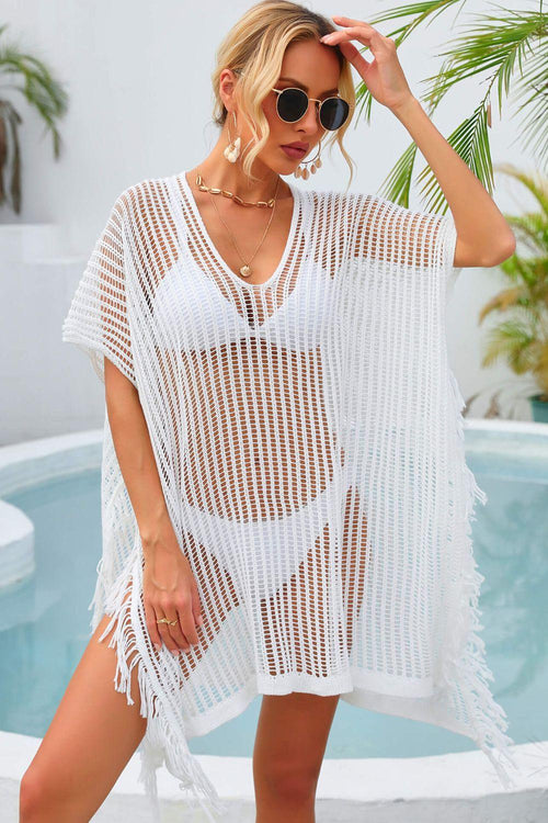 Hazel Blues® | Fringe Trim Openwork Cover Up