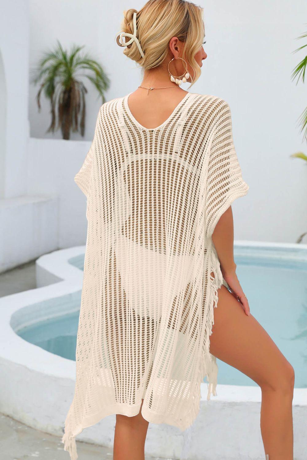 Hazel Blues® | Fringe Trim Openwork Cover Up