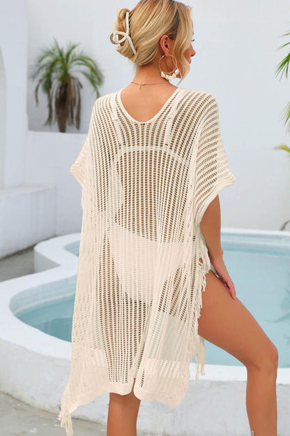 Hazel Blues® | Fringe Trim Openwork Cover Up