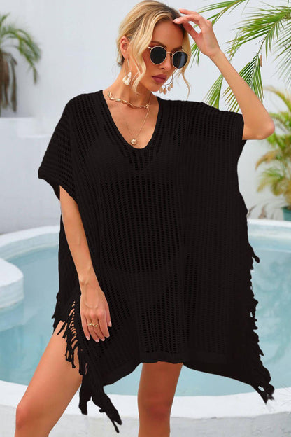 Hazel Blues® | Fringe Trim Openwork Cover Up