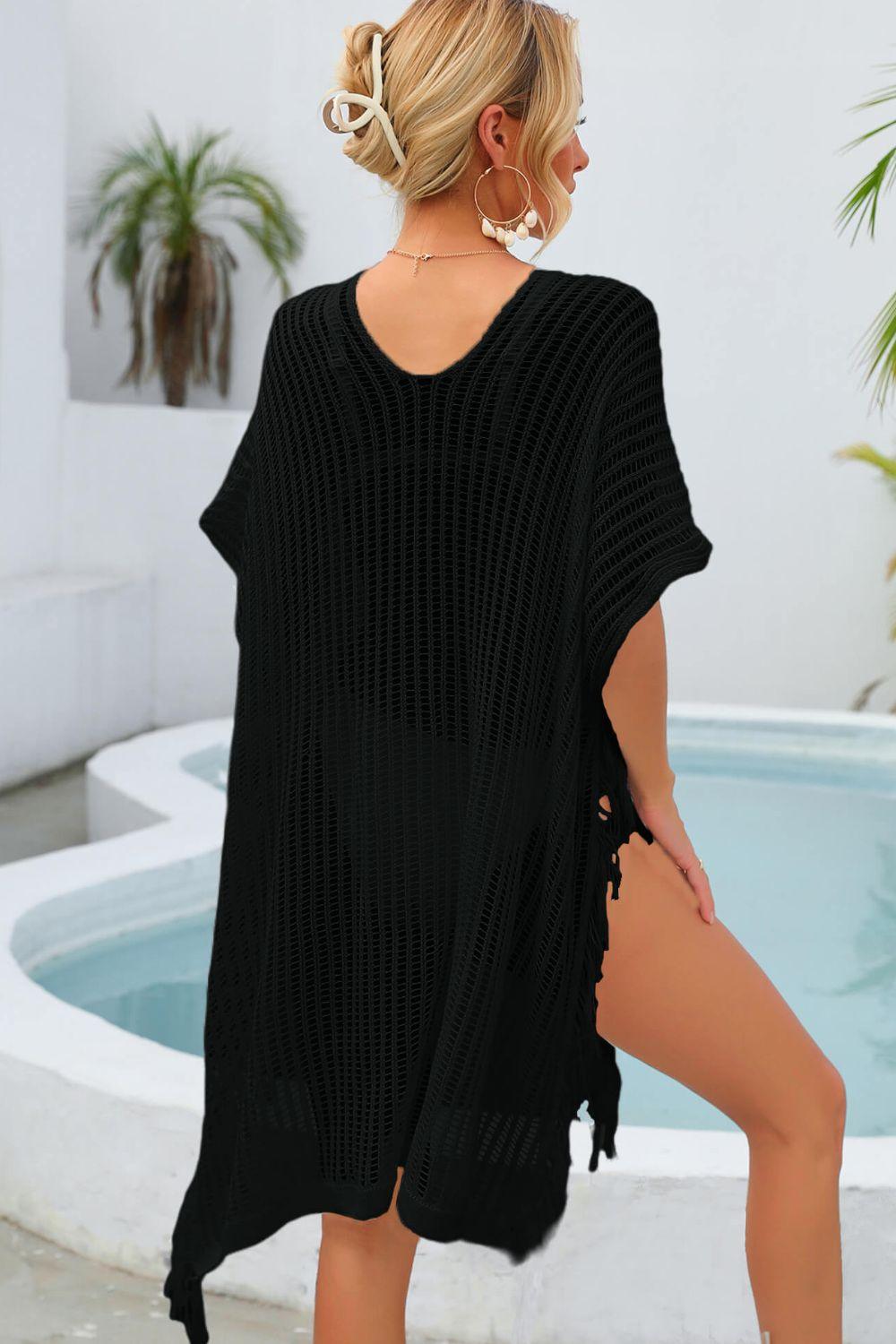 Hazel Blues® | Fringe Trim Openwork Cover Up