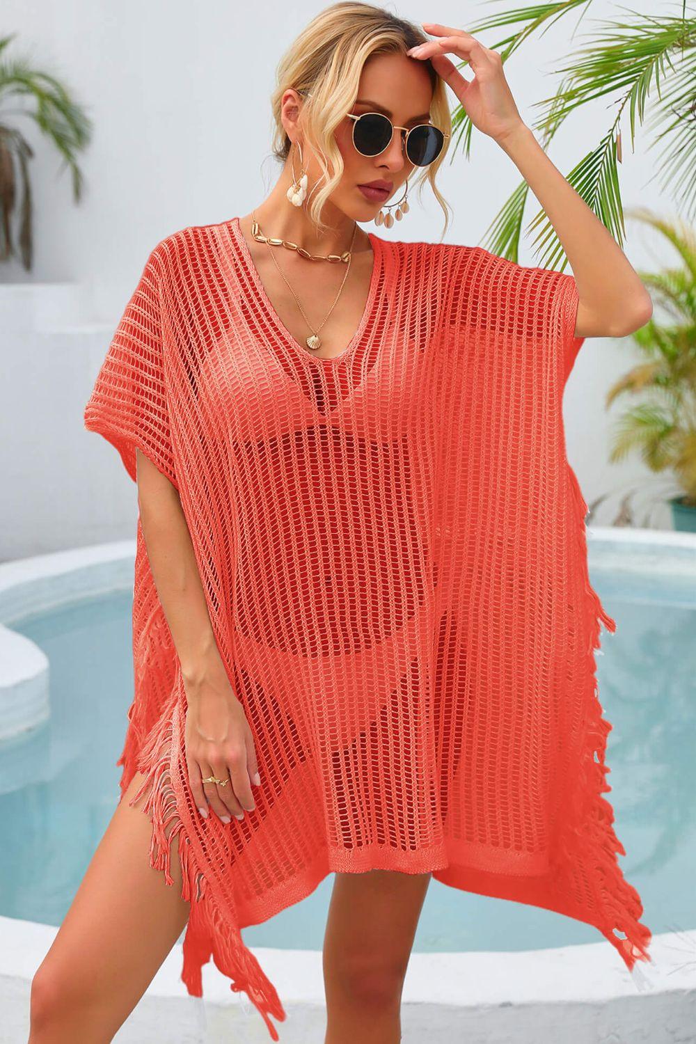 Hazel Blues® | Fringe Trim Openwork Cover Up