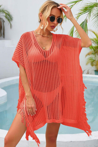 Hazel Blues® | Fringe Trim Openwork Cover Up