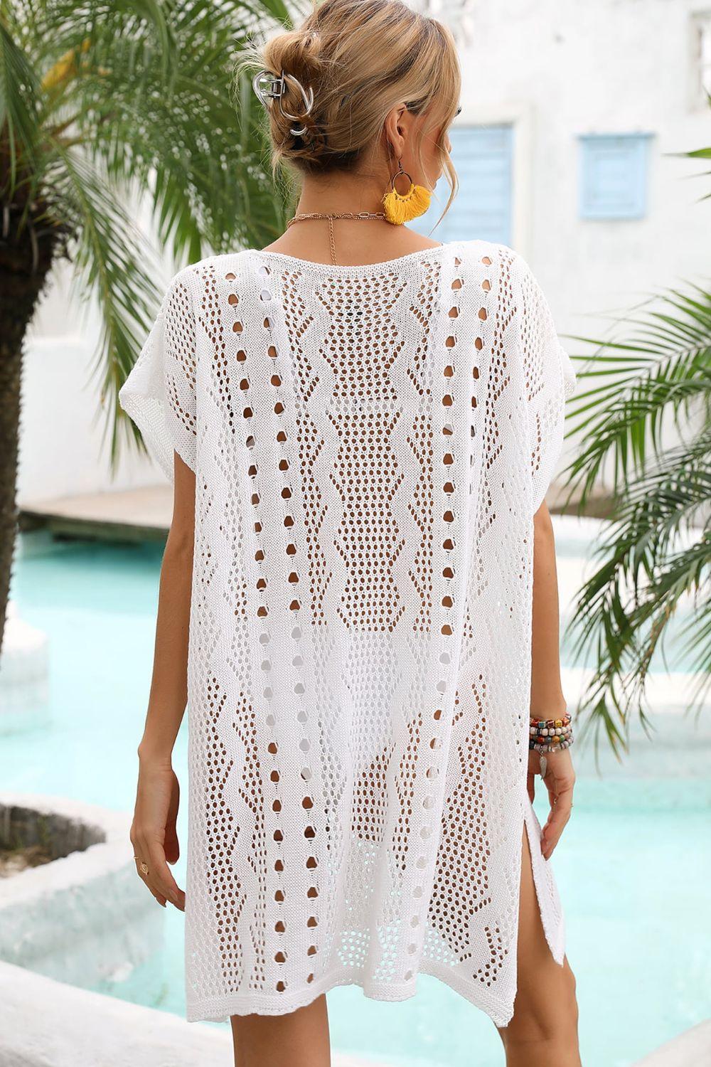 Hazel Blues® | Openwork Plunge Dolman Sleeve Cover-Up Dress