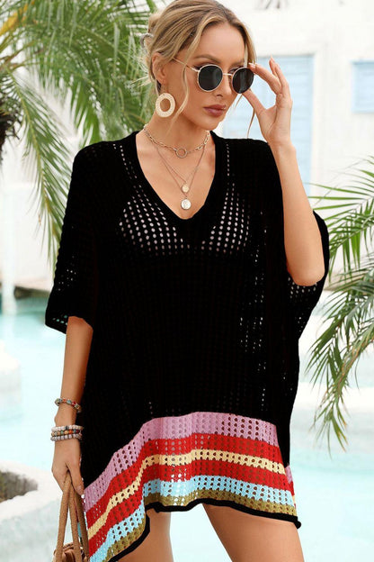 Hazel Blues® | Rainbow Stripe Openwork Slit Cover-Up