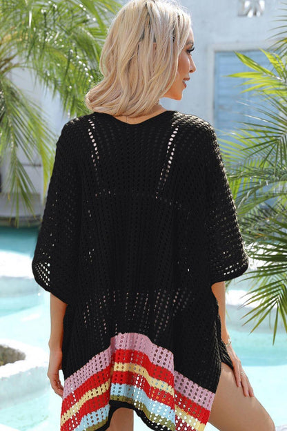 Hazel Blues® | Rainbow Stripe Openwork Slit Cover-Up